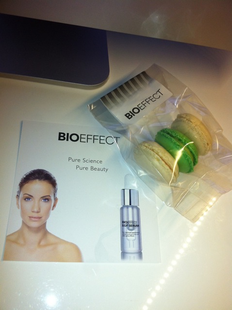 “BIOEFFECT EGF SERUM” (any product company that gives me macaroons at its launch deserves a blog – they lasted about 2 minutes in the bag after the picture was taken..)